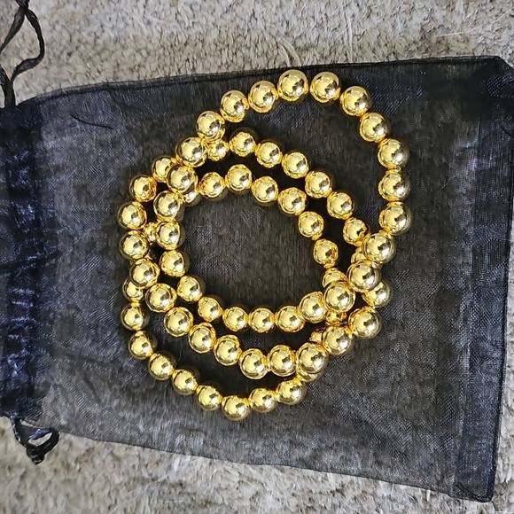 Elegant Gold Beaded Bracelet Set Of 3 - Picture 2 of 2